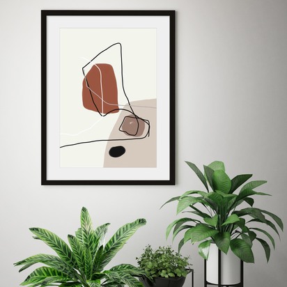 Burnt Orange Shapes Framed Art 43 x 53 cm Black Frame