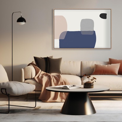 Modern Blue shapes Framed Canvas 53 x 73 cm Black