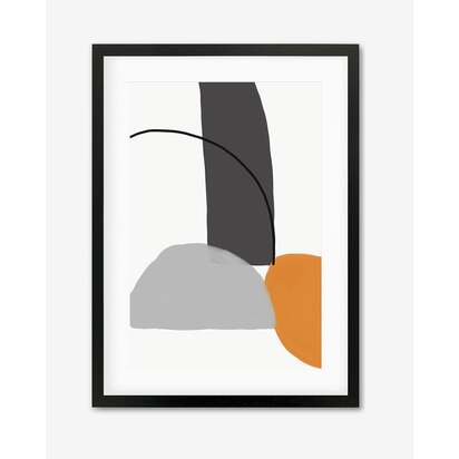 Abstract Line Orange Grey Framed Art 33 x 43 cm Oak Frame