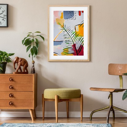 Botanical Abstract Leaf Framed Art 53 x 73 cm Black Frame