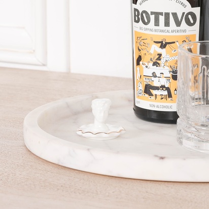 Round 30cm Natural Veined Marble Tray