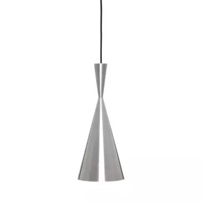 Tom Dixon Unbeaten LED Tall Pendant Ceiling Light, Aluminium Silver | H36 x W19 x D19cm