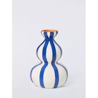 John Lewis Hand Painted Striped Curved Ceramic Vase, H19cm Blue | 19 x 13 x 13 cm
