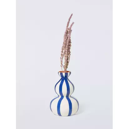 John Lewis Hand Painted Striped Curved Ceramic Vase, H19cm Blue | 19 x 13 x 13 cm
