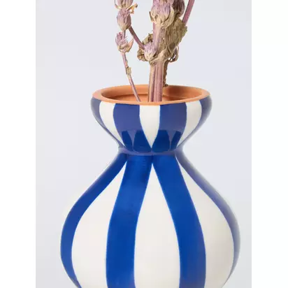John Lewis Hand Painted Striped Curved Ceramic Vase, H19cm Blue | 19 x 13 x 13 cm