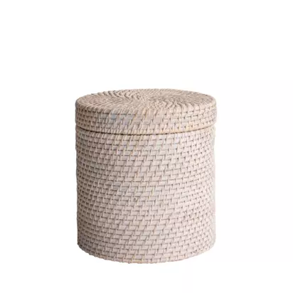 John Lewis Lidded Rattan Storage Basket, Whitewash White Wash | H27 x W27 x D27cm