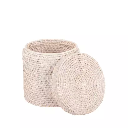 John Lewis Lidded Rattan Storage Basket, Whitewash White Wash | H27 x W27 x D27cm