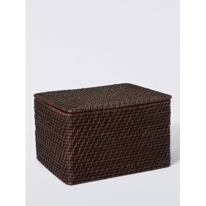 John Lewis Lidded Rattan Storage Basket, Cocoa Cocoa | H25 x W30 x D40cm