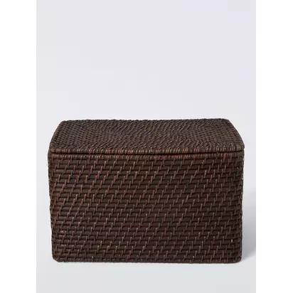 John Lewis Lidded Rattan Storage Basket, Cocoa Cocoa | H25 x W30 x D40cm