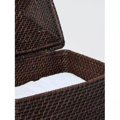 John Lewis Lidded Rattan Storage Basket, Cocoa Cocoa | H25 x W30 x D40cm