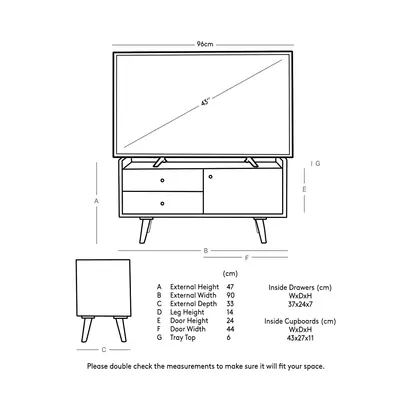 Swoon Fresco Media Unit, Light Brown Light Brown | H47cm x W90cm x D33cm