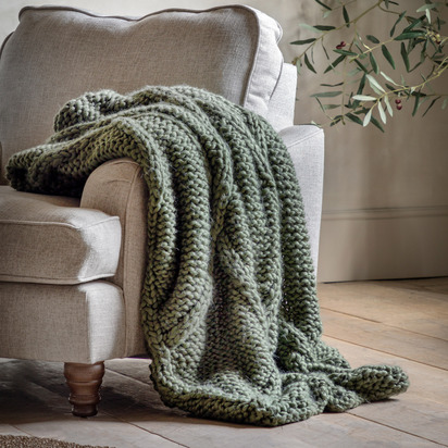 Cable Knit Diamond Throw Olive 1300x1700mm