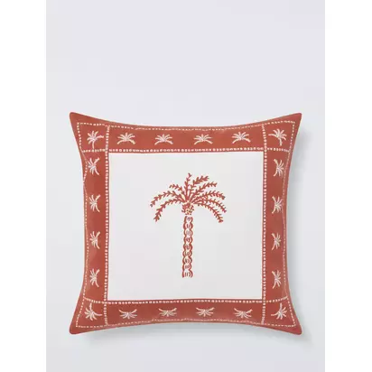 John Lewis Palm Border Indoor/Outdoor Cushion, Cayenne Ceyenne | 50 x 50cm