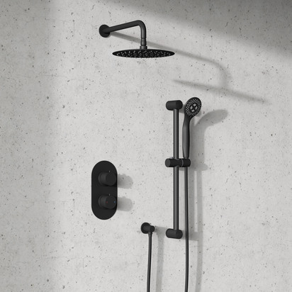Harbour Clarity Matt Black Concealed Shower Valve, Fixed Head & Arm and Slide Rail Kit