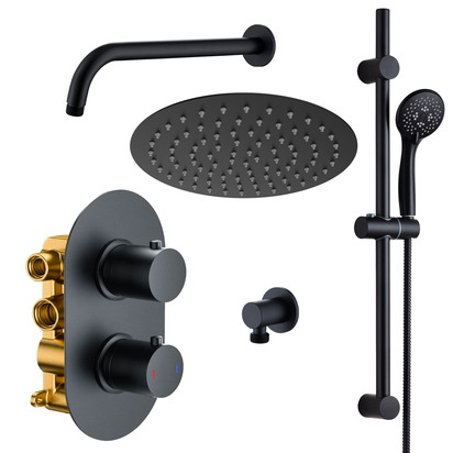 Harbour Clarity Matt Black Concealed Shower Valve, Fixed Head & Arm and Slide Rail Kit
