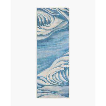 Waves Soft Blue Outdoor Rug by Gracie - 75 x 215 cm - Rug + Pad System