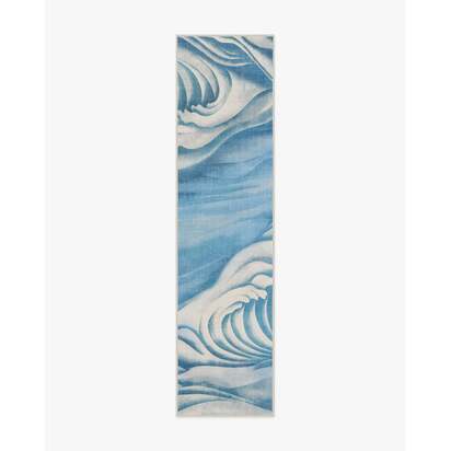 Waves Soft Blue Outdoor Rug by Gracie - 75 x 305 cm - Rug + Pad System