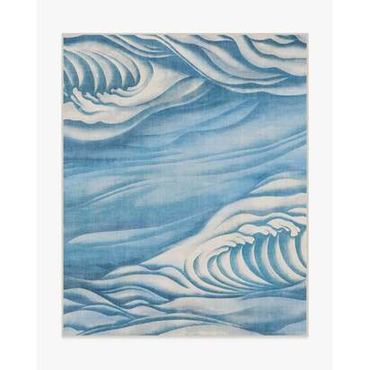 Waves Soft Blue Outdoor Rug by Gracie - 245 x 305 cm - Rug + Pad System
