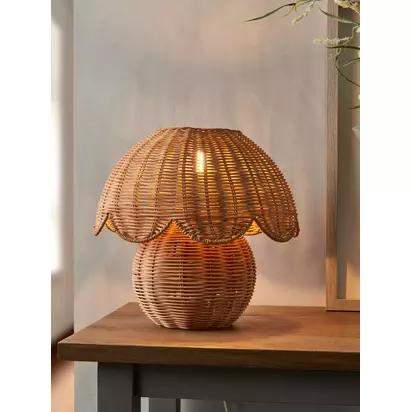 John Lewis Tisse Woven Rattan Table Lamp, Natural Rattan | H31 x W30 x D30cm