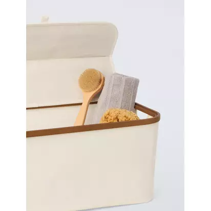 John Lewis Bamboo Rim Lidded Storage Basket, H25 x W53.4 x D33cm Natural | H3 x W53.40 x D33cm
