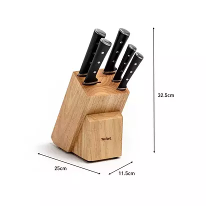 Tefal Ice Force Stainless Steel Knives & Filled Wood Knife Block Set, 5 Piece Black