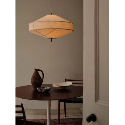 Solara - large dark bronze and layered natural linen pendant