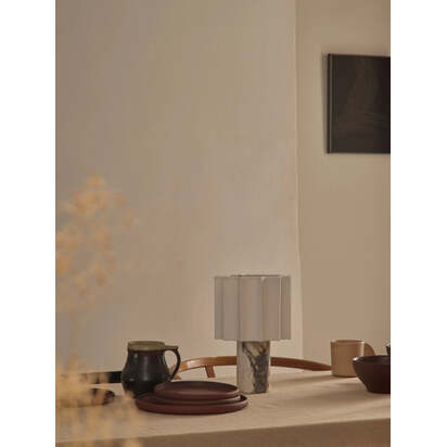 Valli - Viola Calacatta marble and linen rechargeable table lamp