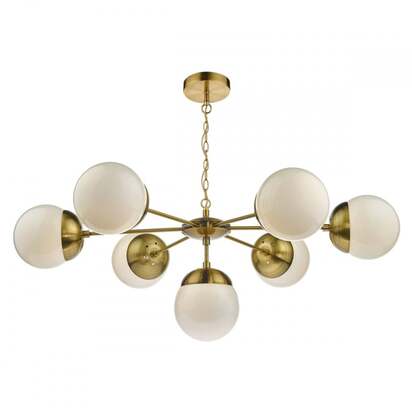 Bombazine Opal Glass and Brass 7 Light Ceiling Light