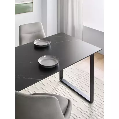 John Lewis Breton Sintered Stone Dining Table, Black Black | H75 x W80 x D130cm