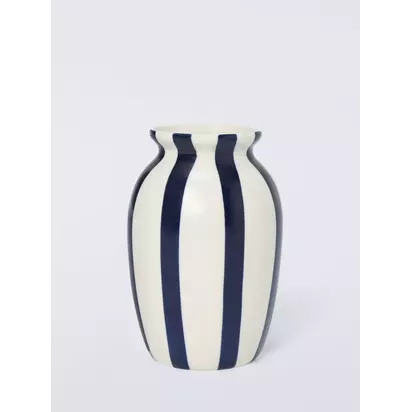 John Lewis Hand Painted Striped Stoneware Vase, H18cm Navy | 18 x 12.5 x 12.5 cm