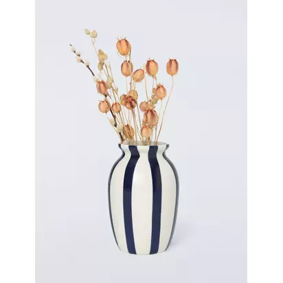 John Lewis Hand Painted Striped Stoneware Vase, H18cm Navy | 18 x 12.5 x 12.5 cm