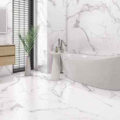 Macael White Marble Effect Matt Rectified Porcelain Wall & Floor Tile - 1200mm x 600mm Total Tiles