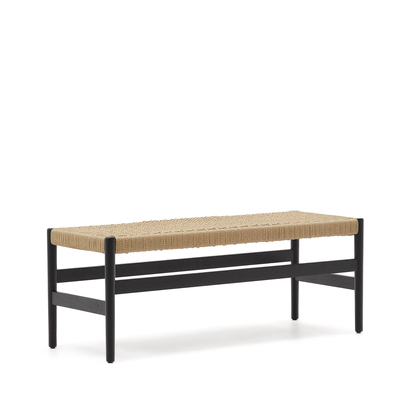 Zaide bench in solid oak wood with black finish and rope seat, 120 cm, FSC Mix Credit