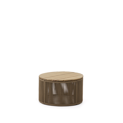 Dandara coffee table made of steel, beige cord and solid acacia wood, Ã˜60 cm FSC 100%