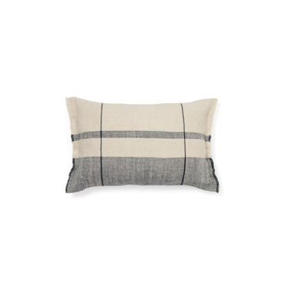 Eron beige and blue checked linen cushion cover with fringing 40 x 60cm