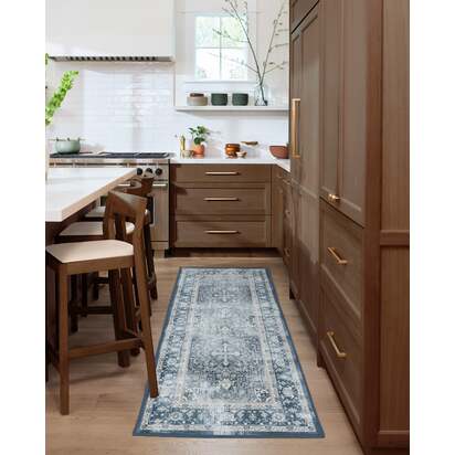 Kamran Admiral Blue Flatwoven Rug - 200 x 290 cm - Rug + Cushioned Pad System