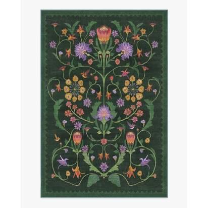 Protea Forest Green Flatwoven Rug by Iris Apfel - 200 x 290 cm - Rug + Cushioned Pad System