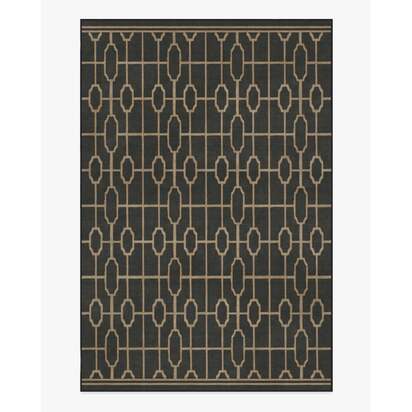 Diana Trellis Black & Gold Flatwoven Rug by The Hiltons - 200 x 290 cm - Rug + Cushioned Pad System