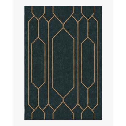 Bryant Marine Blue & Gold Flatwoven Rug by The Hiltons - 200 x 290 cm - Rug + Cushioned Pad System
