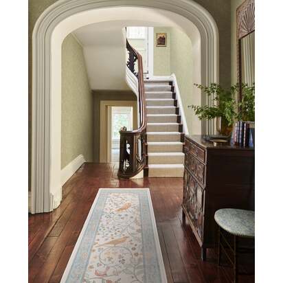 Newill Ivory & Blue Flatwoven Rug by Morris & Co. - 200 x 290 cm - Rug + Cushioned Pad System