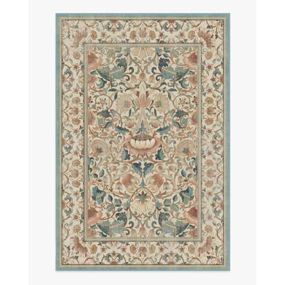 Lodden Soft Rose & Teal Flatwoven Rug by Morris & Co. - 200 x 290 cm - Rug + Cushioned Pad System