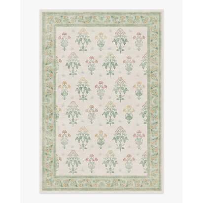 Meadow Sweet Ivory & Green Flatwoven Rug by Morris & Co. - 200 x 290 cm - Rug + Cushioned Pad System