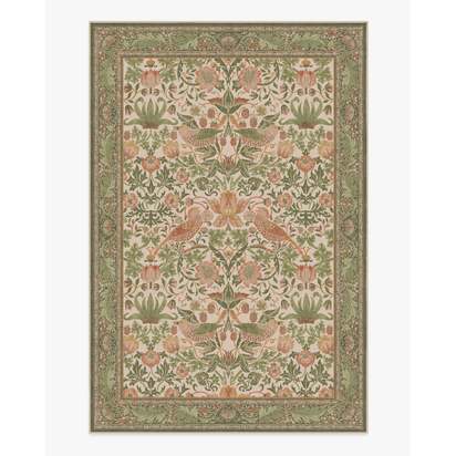 Strawberry Thief Sage & Rose Flatwoven Rug by Morris & Co. - 200 x 290 cm - Rug + Cushioned Pad System
