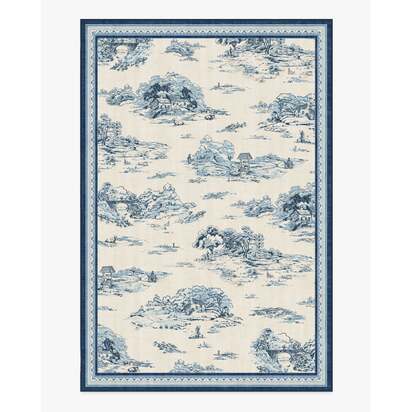 Provence Toile Delft Blue Flatwoven Rug - 200 x 290 cm - Rug + Cushioned Pad System