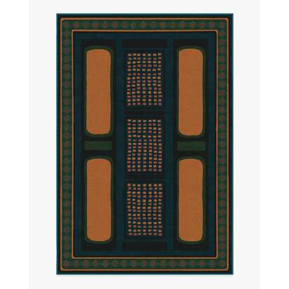 Nerissa Teal & Gold Flatwoven Rug by Architectural Digest - 200 x 290 cm - Rug + Cushioned Pad System