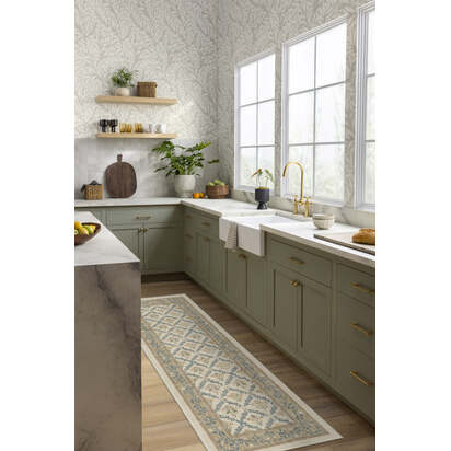 Bellflowers Ivory & Gold Flatwoven Rug by Morris & Co. - 200 x 290 cm - Rug + Cushioned Pad System