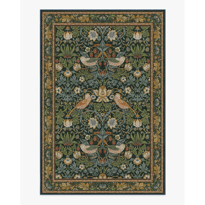 Strawberry Thief Indigo Flatwoven Rug by Morris & Co. - 200 x 290 cm - Rug + Cushioned Pad System