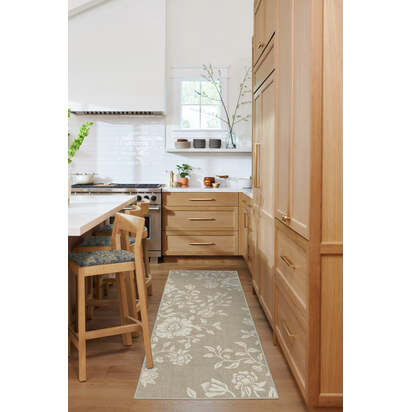 Mallow Flower Natural Stone Flatwoven Rug by Morris & Co. - 200 x 290 cm - Rug + Cushioned Pad System