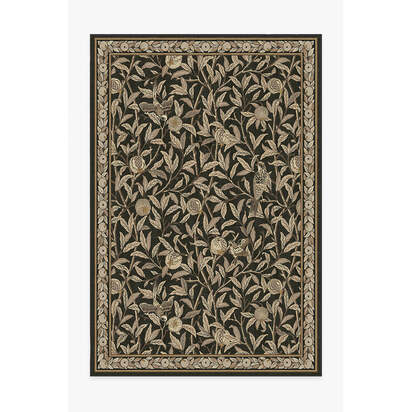 Bird & Pomegranate Soft Black Flatwoven Rug by Morris & Co. - 200 x 290 cm - Rug + Cushioned Pad System