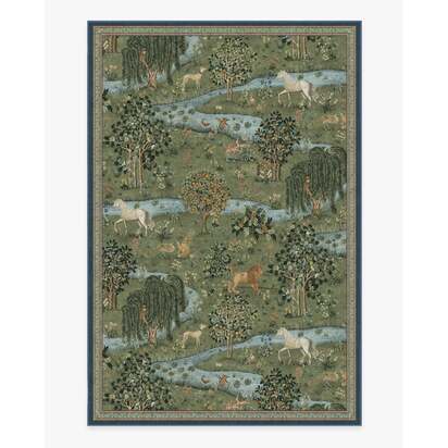 Owl & Willow Green Flatwoven Rug by Morris & Co. - 200 x 290 cm - Rug + Cushioned Pad System